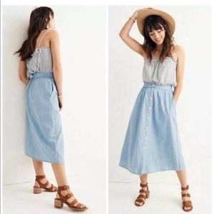 Madewell Palisade Button-Front Midi Skirt in Indigo